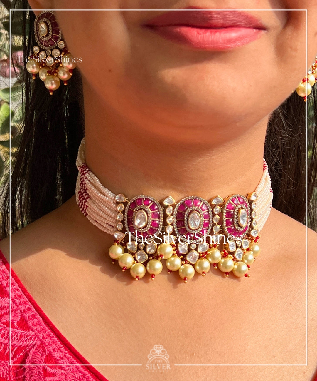 Radhika - Moissanite Polki Choker with Earrings