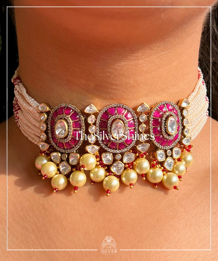 Radhika - Moissanite Polki Choker with Earrings