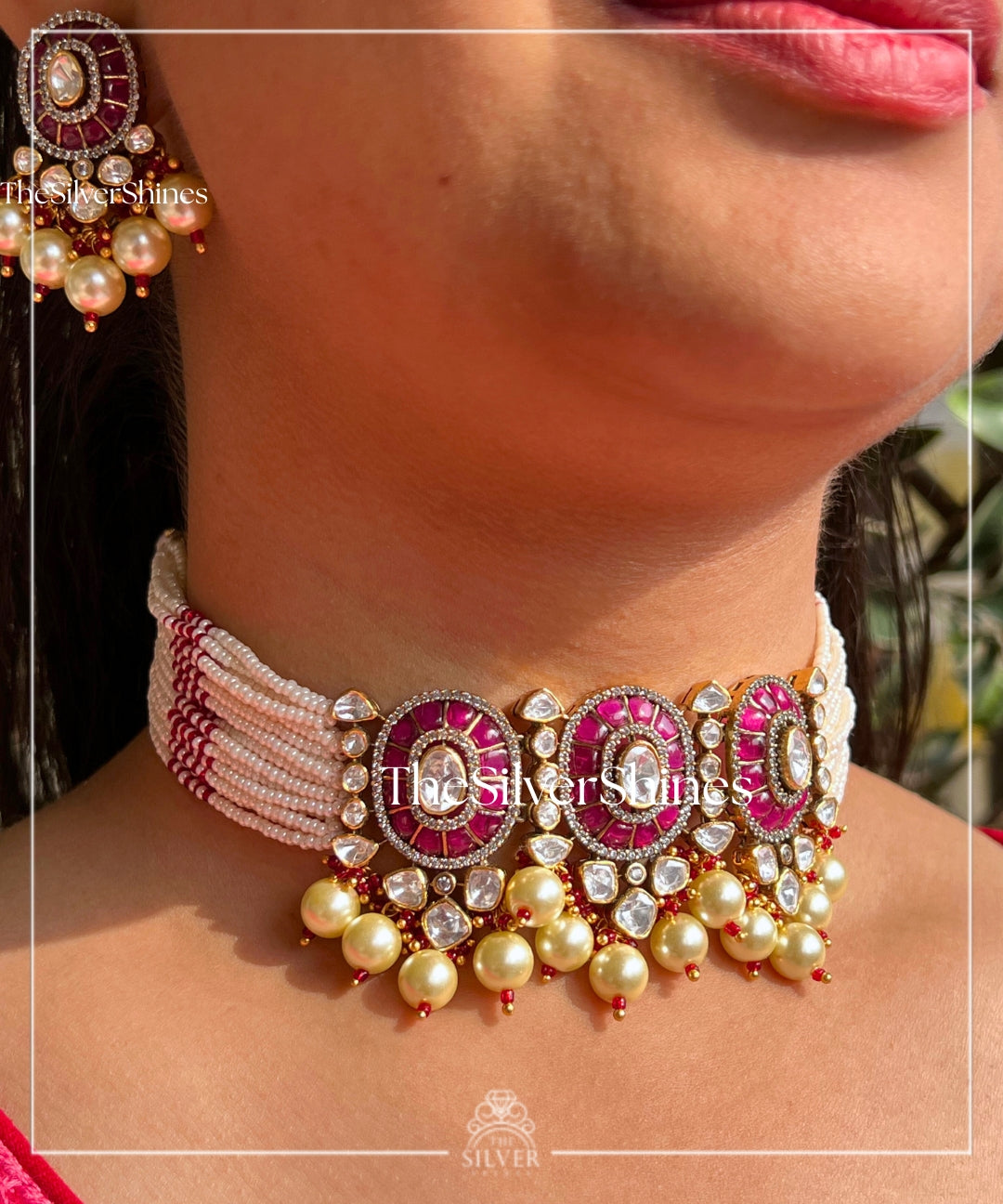Radhika - Moissanite Polki Choker with Earrings