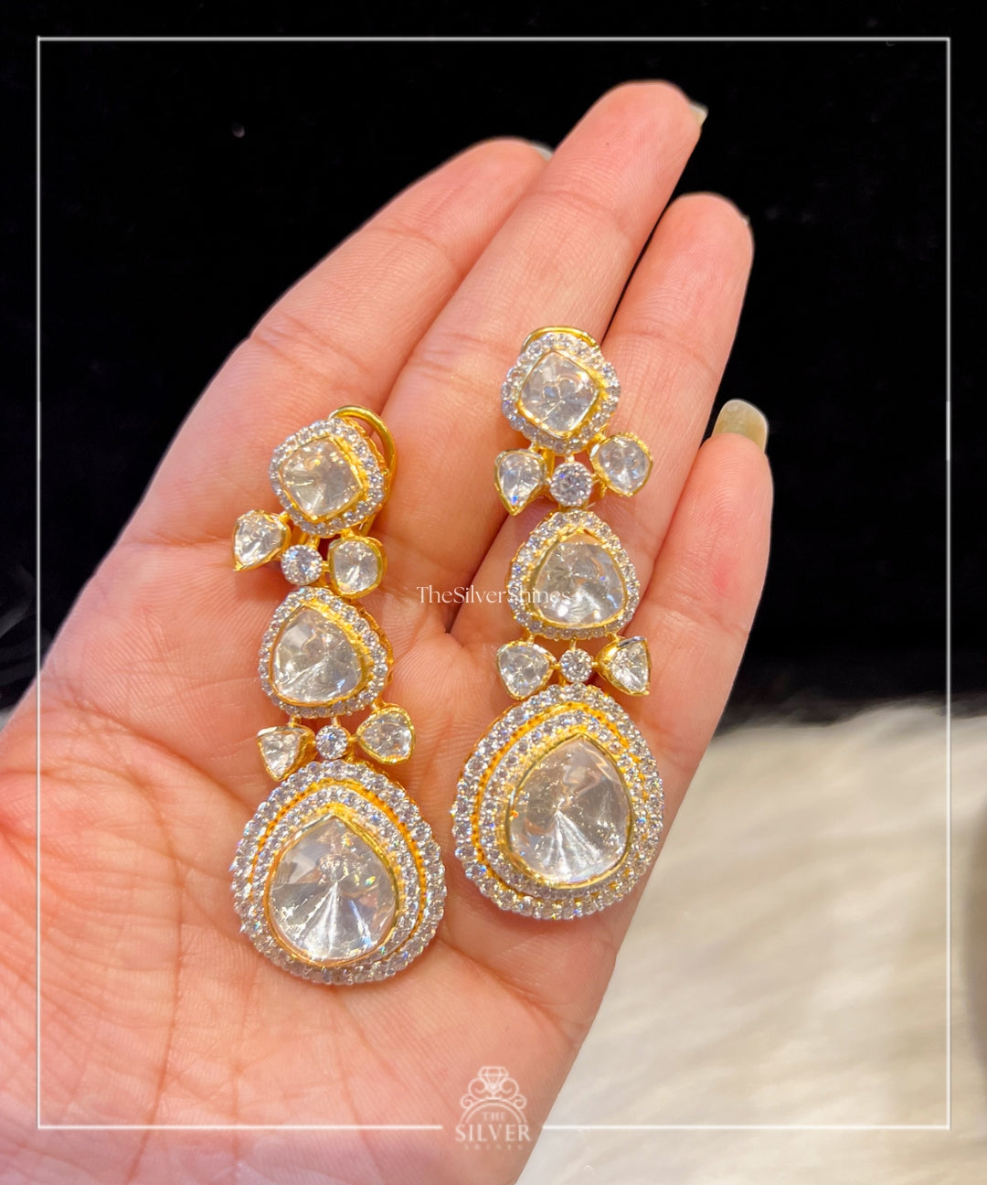 Madhurima - Moissanite Polki and American Diamonds Earrings