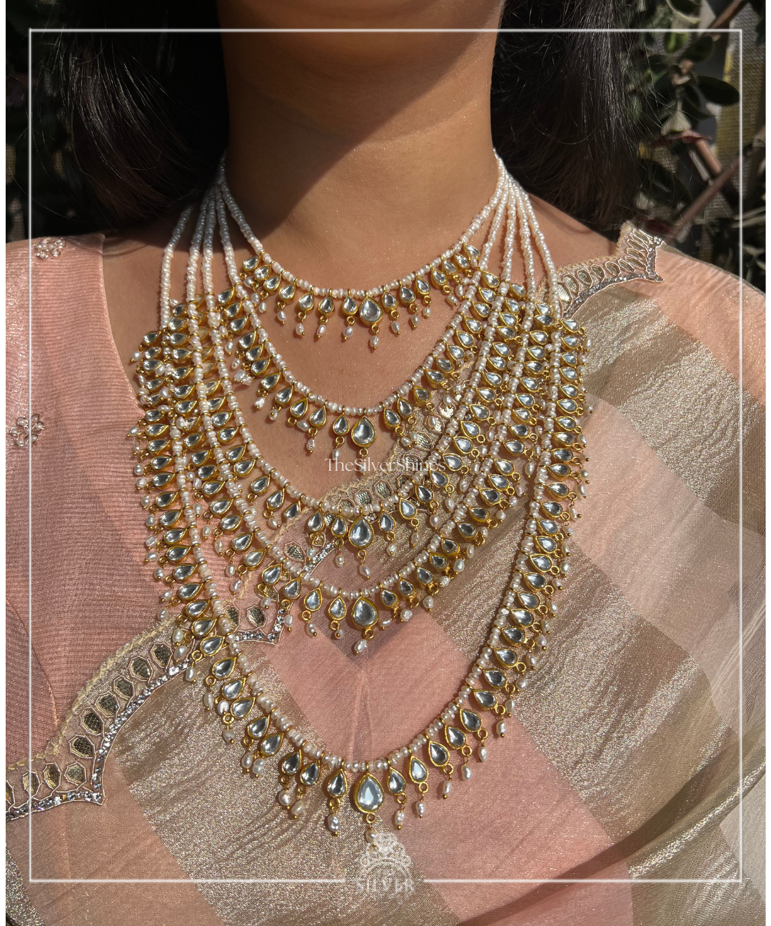 Chandrika - Moissanite Polki and Fresh Water Pearls Paanch Lada Haar