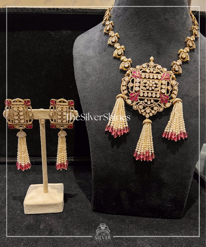 Sanskriti - Moissanite Polki Long Necklace with Earrings