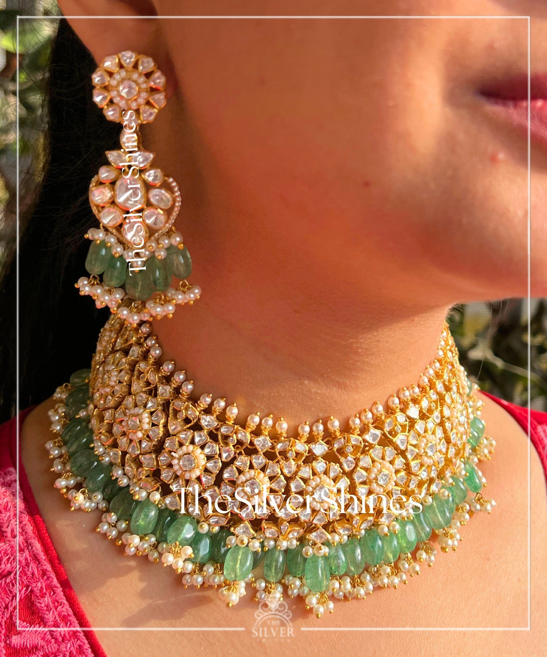 Tarang - Moissanite Polki Heavy Choker with Earrings & Maangtika
