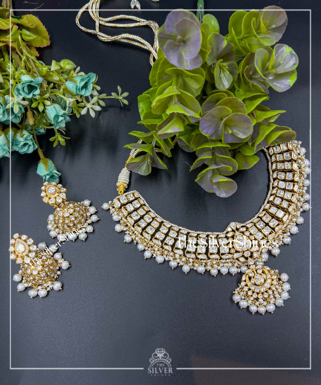 Gauri - Moissanite Polki Heavy Necklace with Earrings
