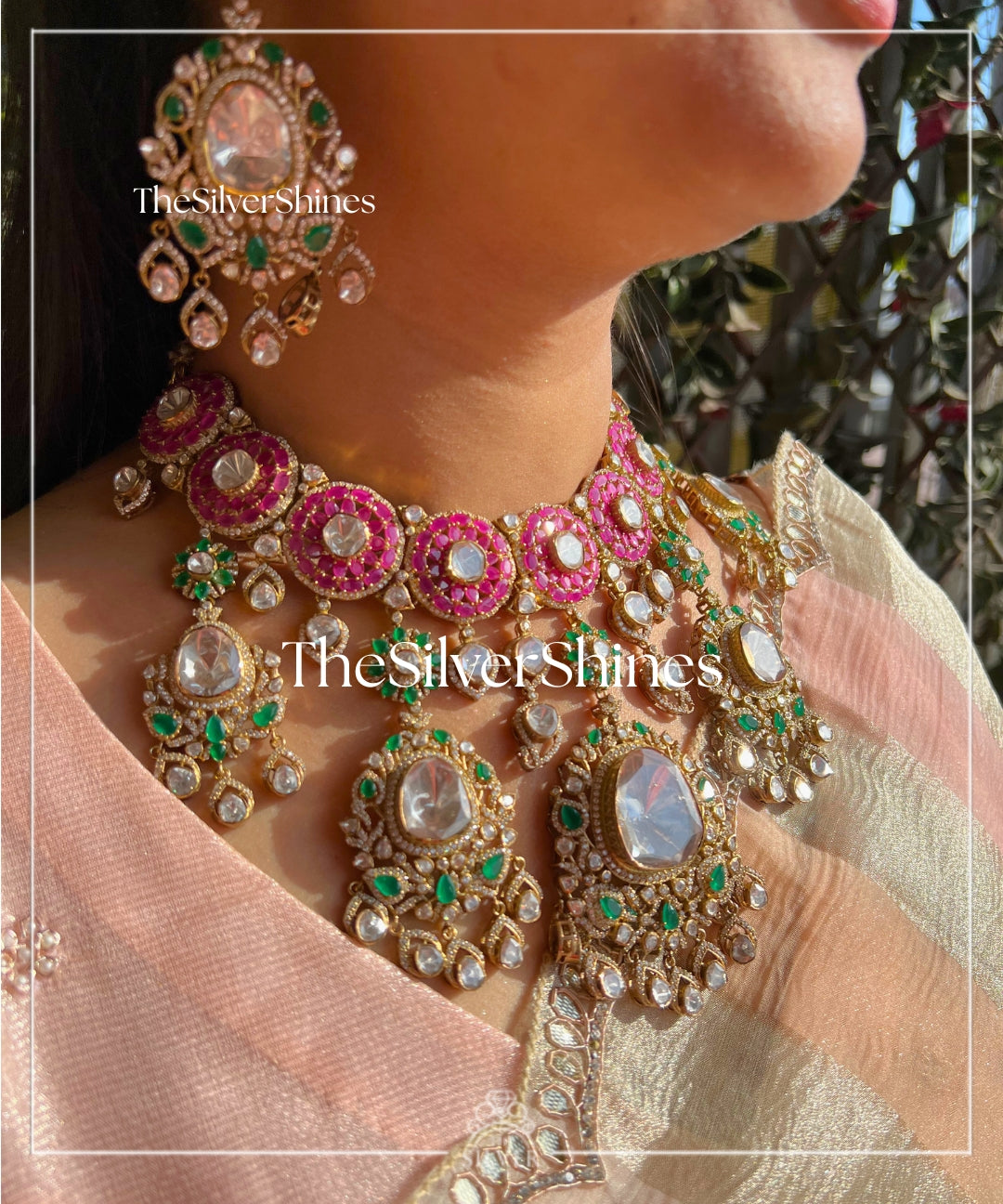 Aaradhya - Moissanite Polki Heavy Necklace with Earrings