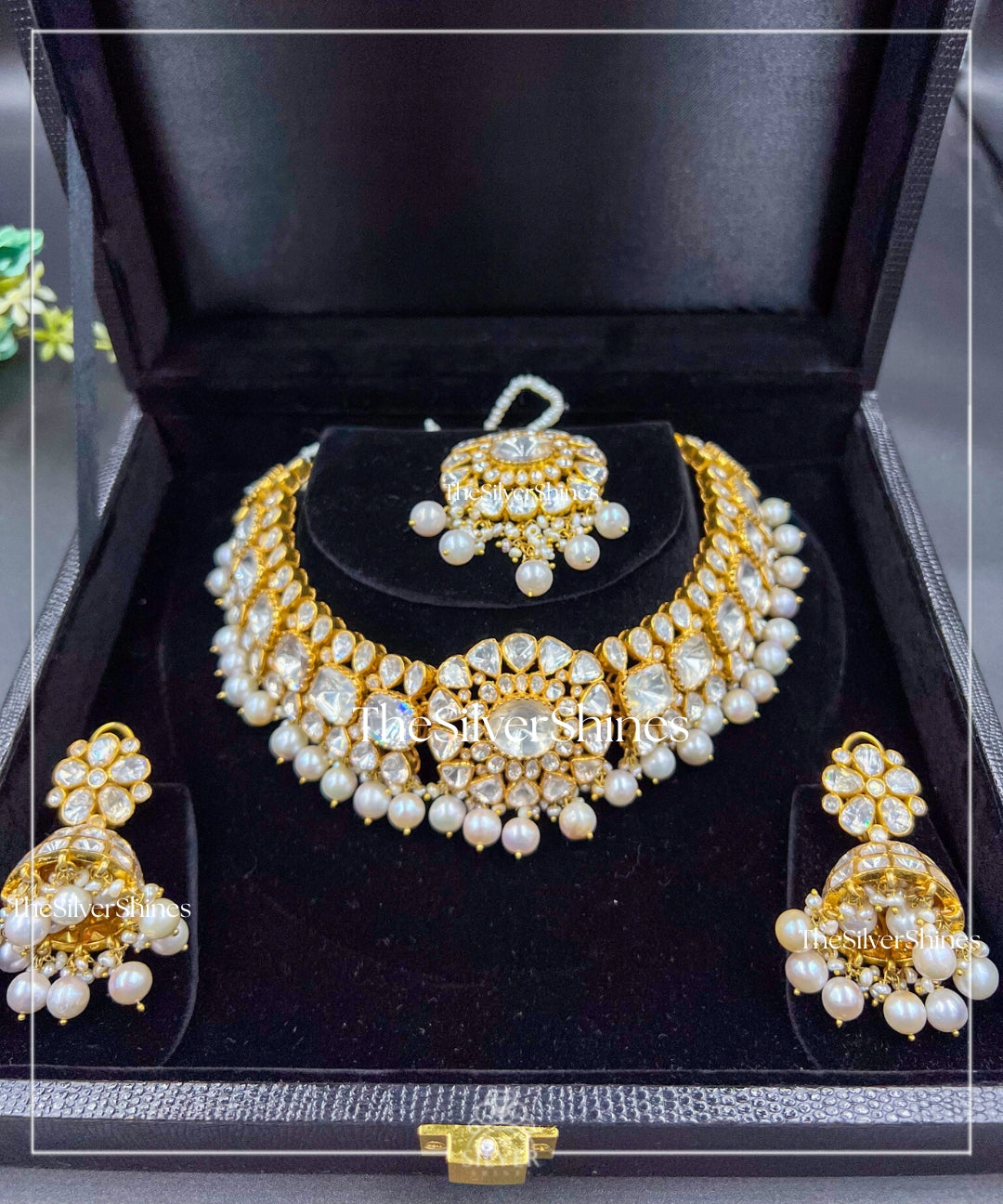 Zehra - Moissanite Polki Choker with Earrings and Maangtika