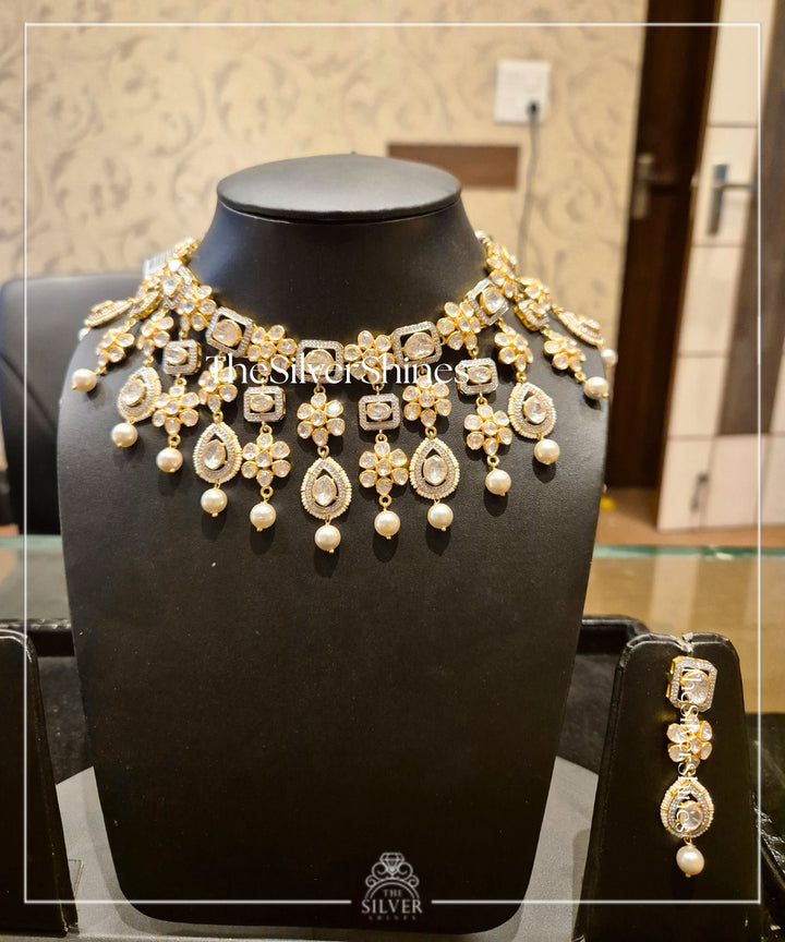 Rukmini - Moissanite Polki Heavy Set with Earrings