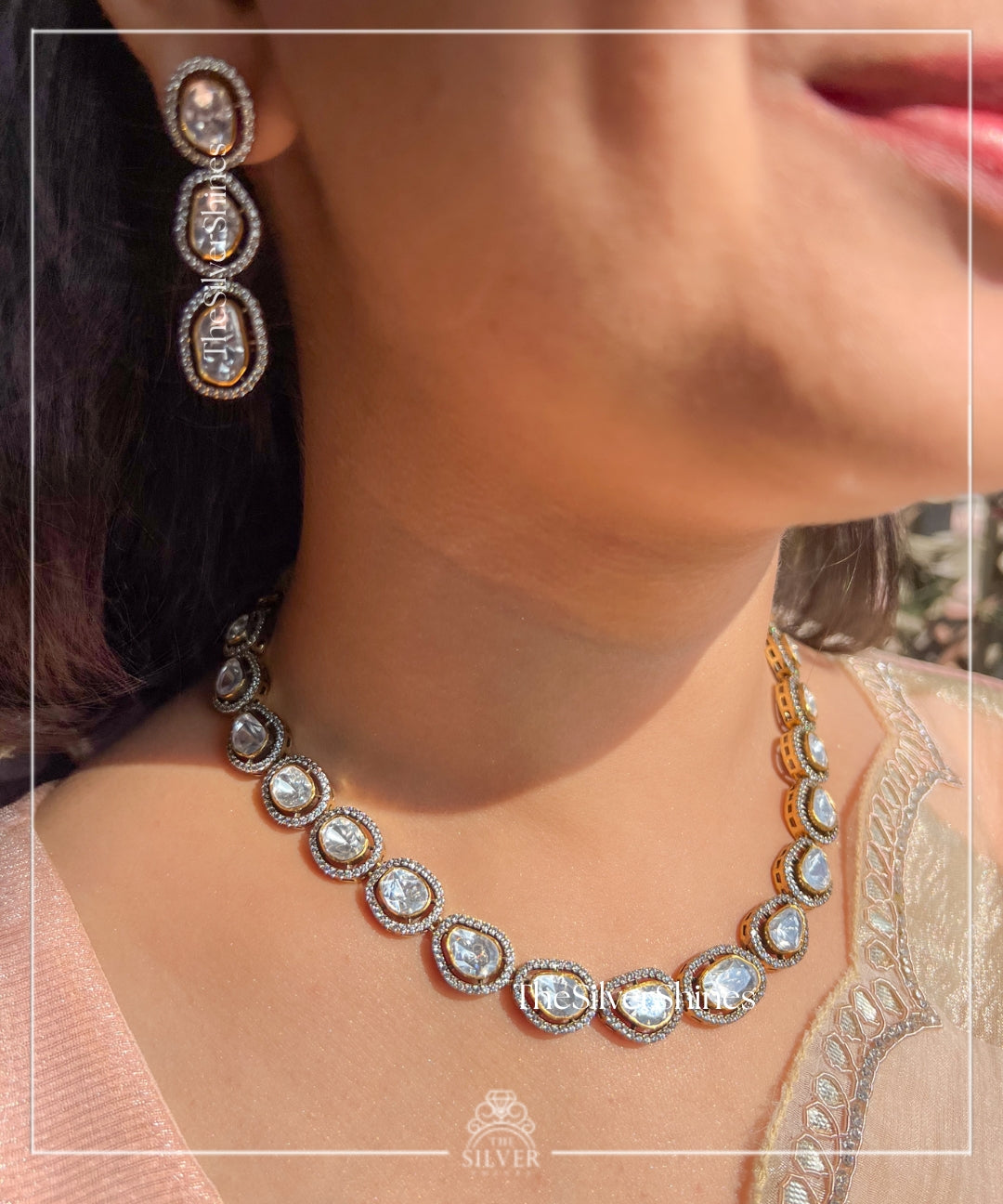 Tara - Moissanite Polki Single Line Set with Earrings