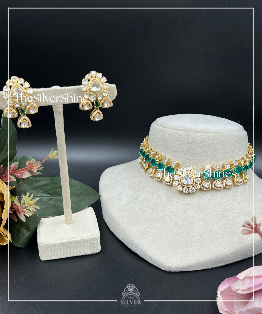 Maitreyee - Moissanite Polki Choker Set with Earrings