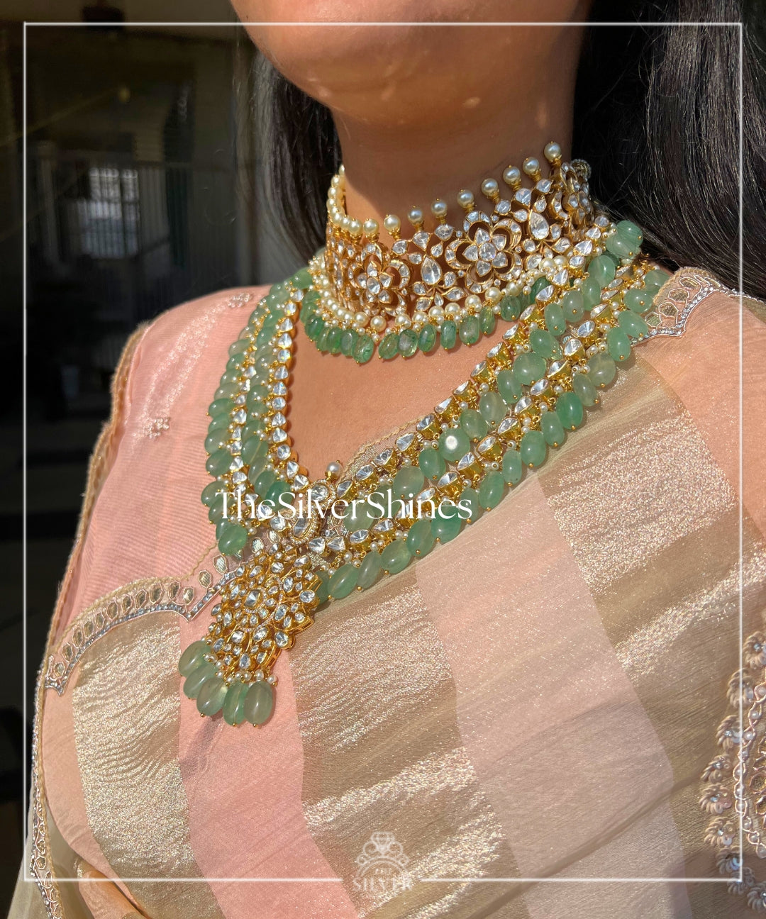 Dastaan - Moissanite Polki Bridal set with Choker and Long Necklace