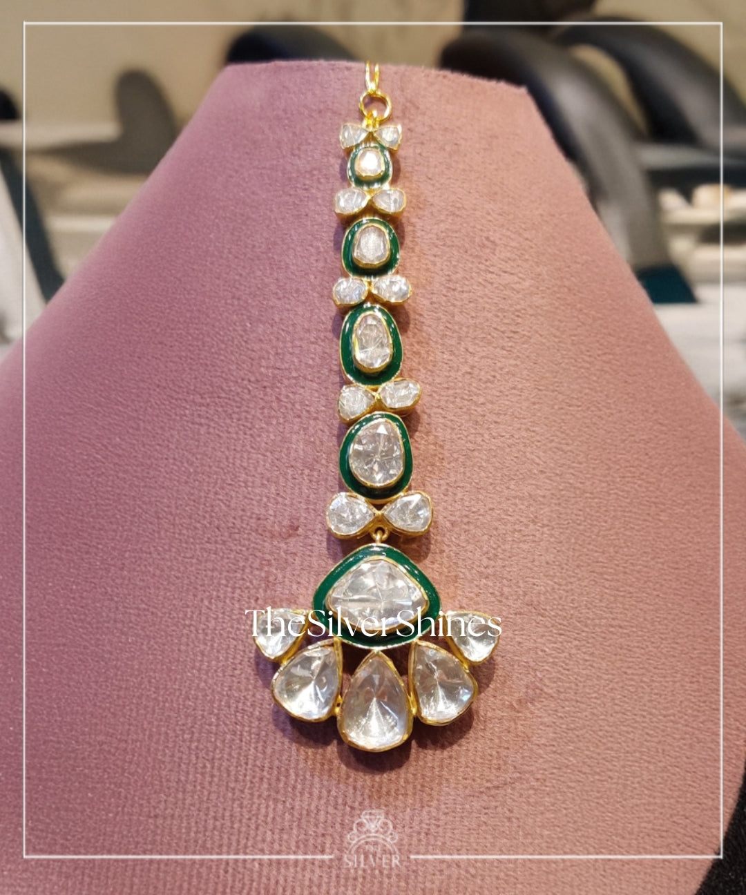 Anarkali - Moissanite Polki Maangtika with Green Enamel
