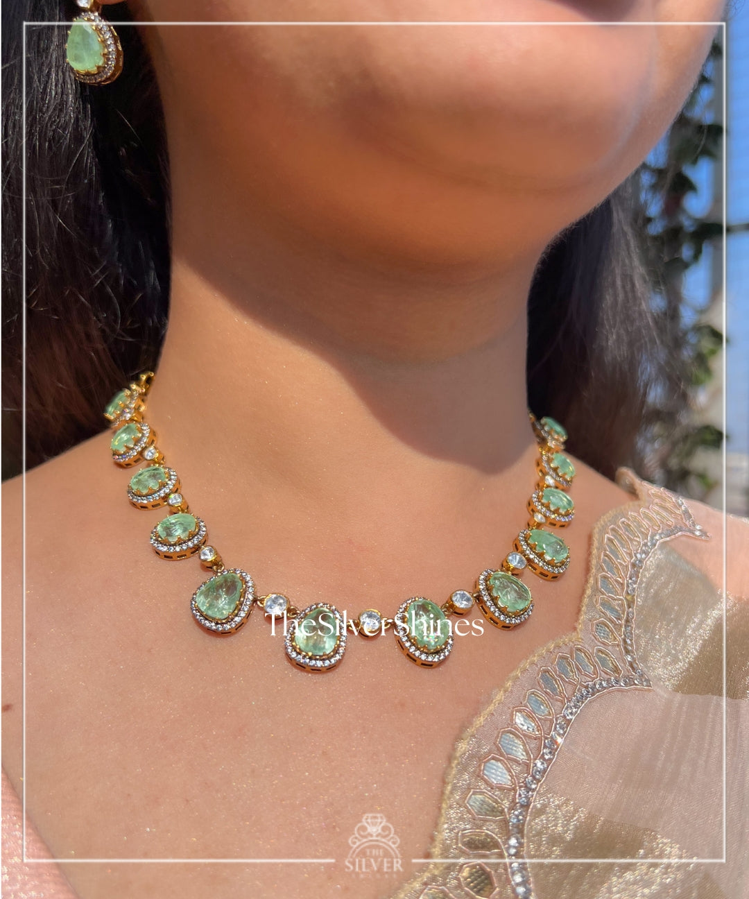 Rati - Moissanite Polki Single Line Set with Earrings