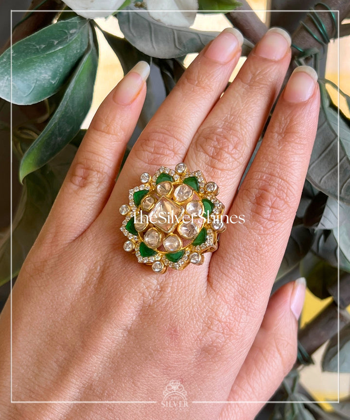 Rukmika - Moissanite Polki Ring with Semi Precious Stones
