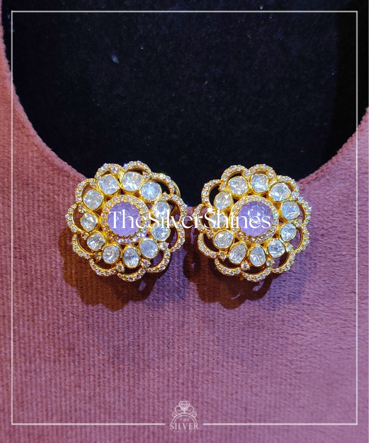 Sia - Moissanite Polki Studs with Semi Precious Stones