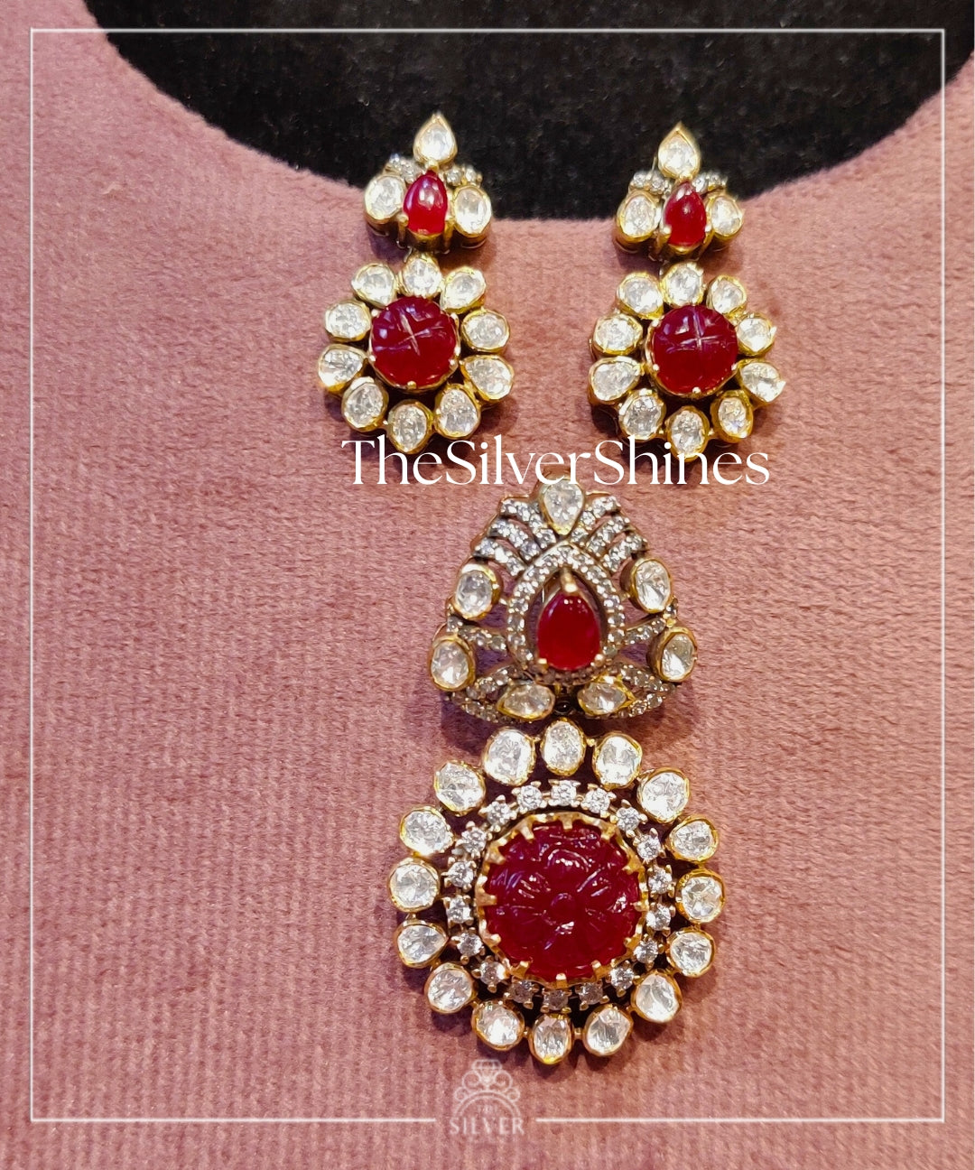 Ruhita - Moissanite Polki Pendant Set with Earrings