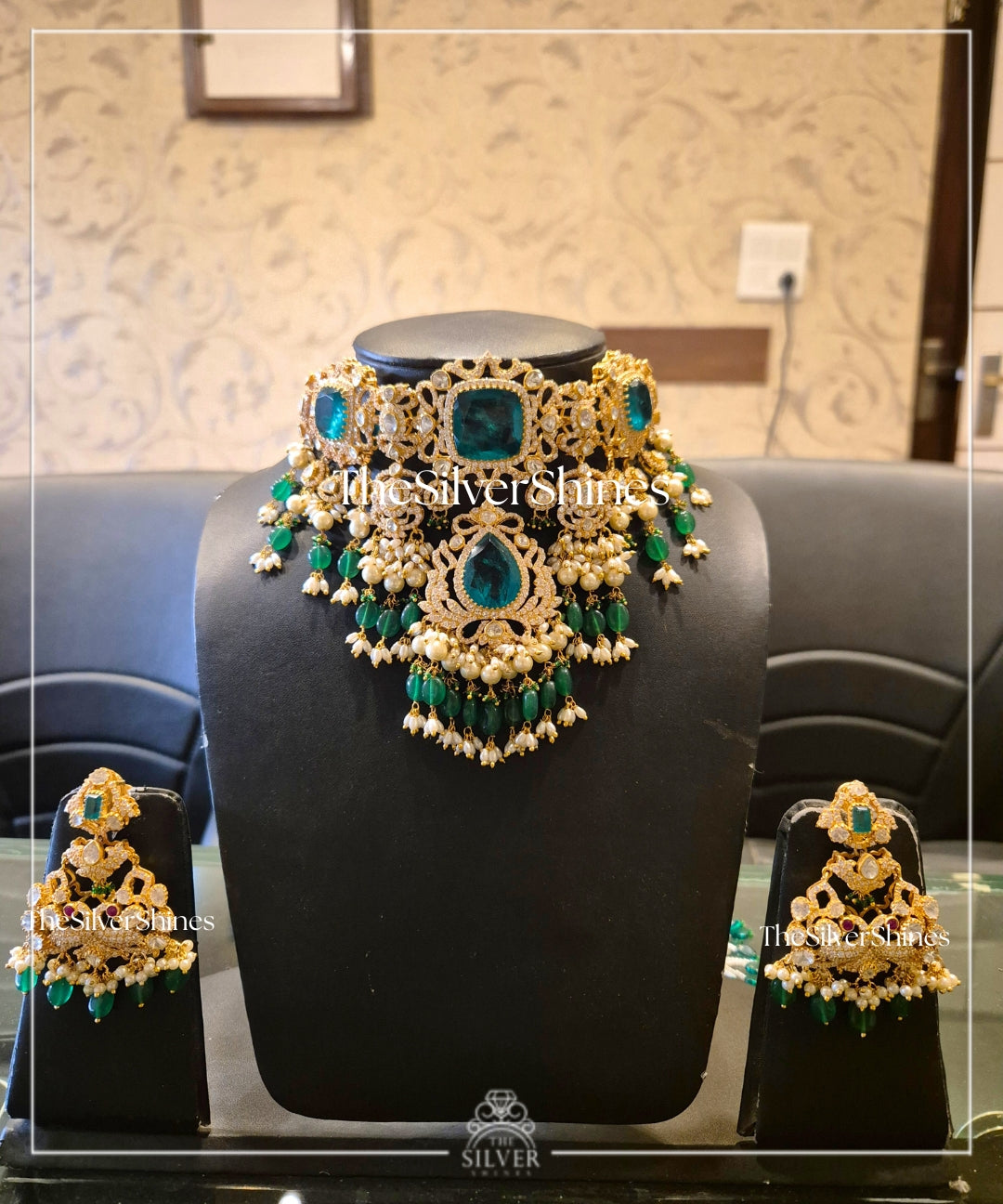 Radhya - Moissanite Polki Heavy Necklace with Earrings