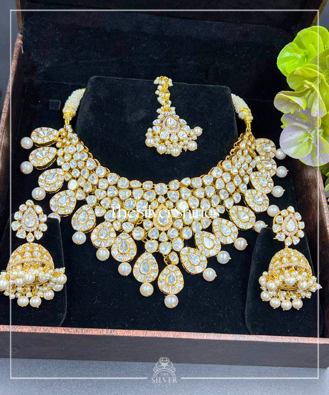 Sita - Moissanite Polki heavy Necklace with Maangtika and Earrings