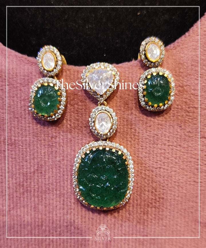 Tarini - Moissanite Polki Pendant Set with Earrings