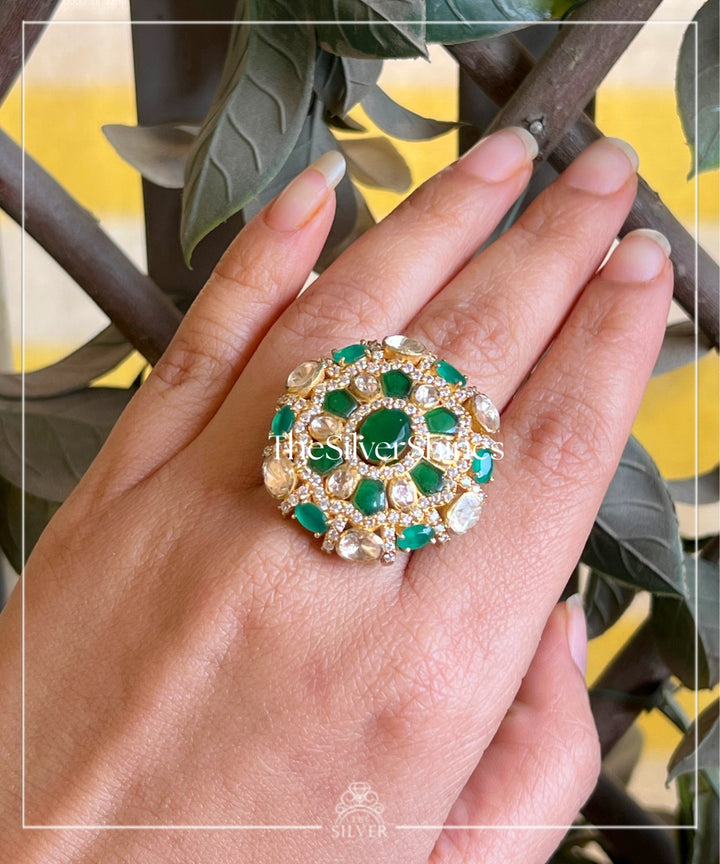 Rasa - Moissanite Polki Ring with Semi Precious Stones