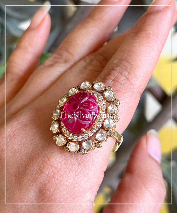 Devika - Moissanite Polki Ring with Semi Precious Stones
