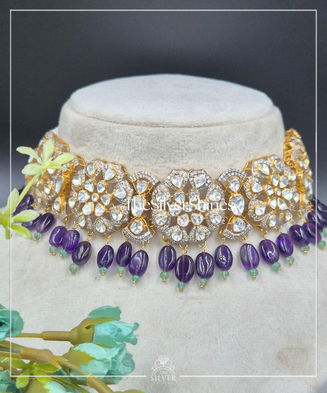 Aranya - Moissanite Polki Choker with Semi Precious Stones