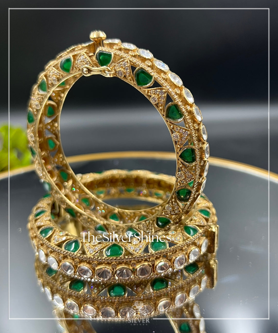 Kshirja - Moissanite Polki Bangles with Semi Precious Stones