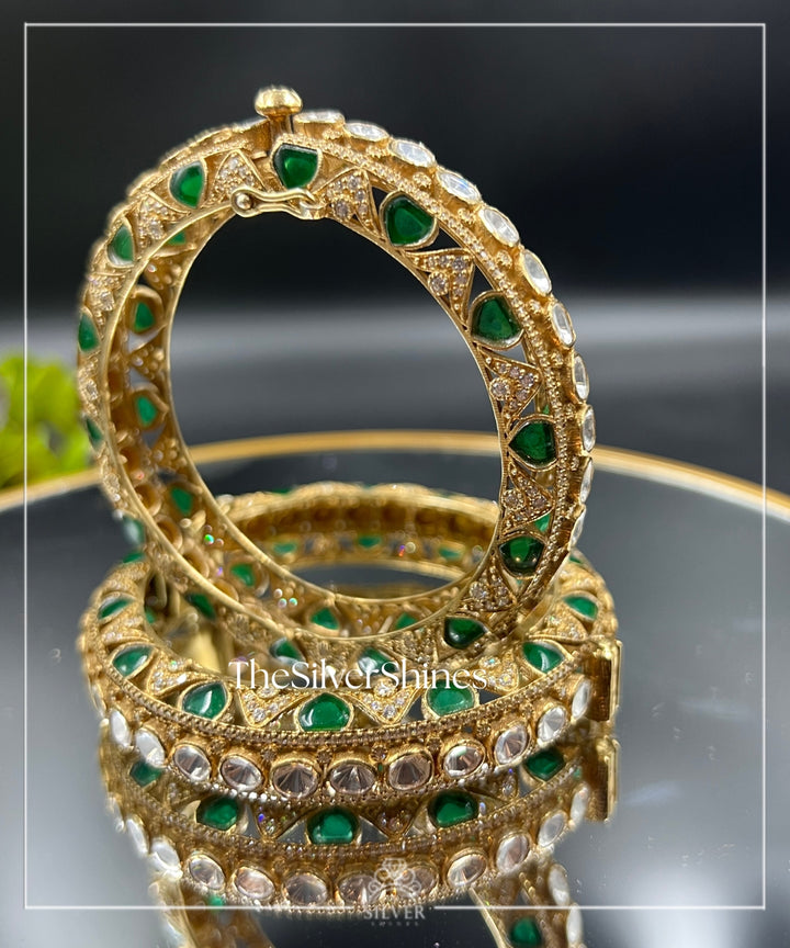 Kshirja - Moissanite Polki Bangles with Semi Precious Stones