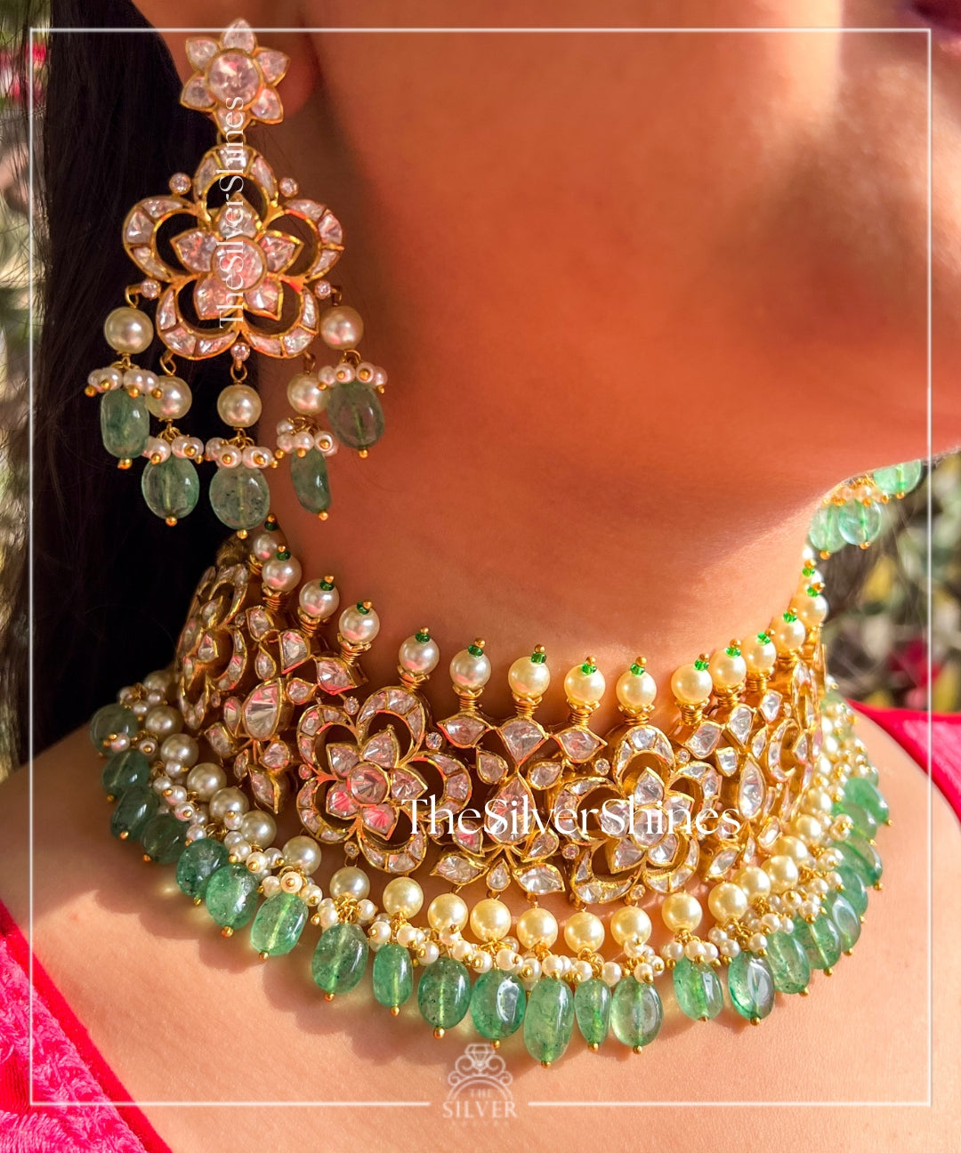 Apsara - Moissanite Polki Heavy Choker Set with earrings and Maangtika