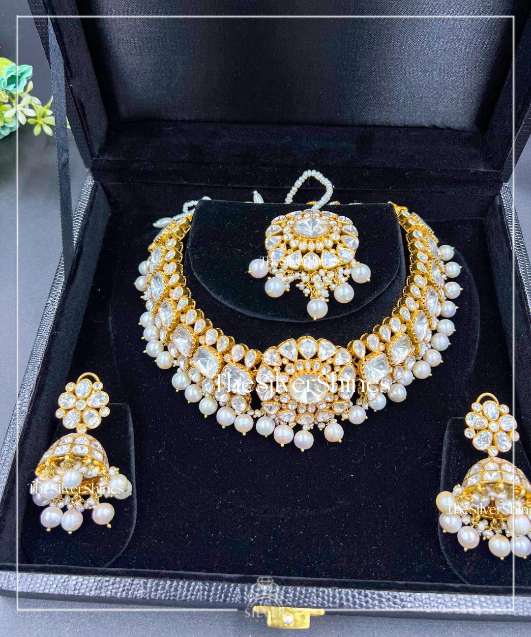Zehra - Moissanite Polki Choker with Earrings and Maangtika