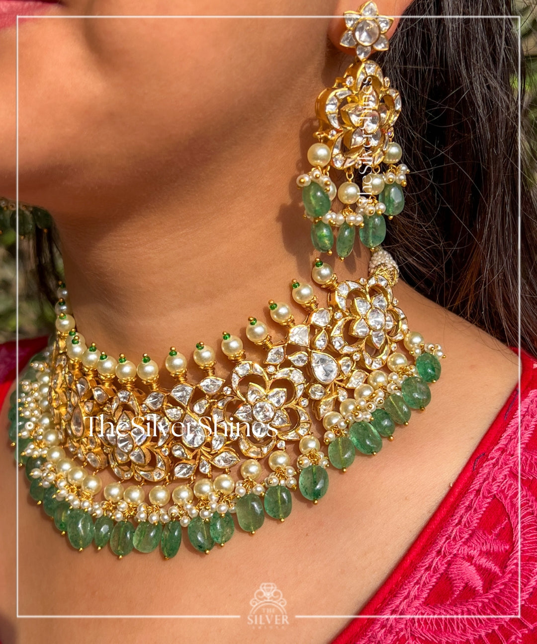 Apsara - Moissanite Polki Heavy Choker Set with earrings and Maangtika