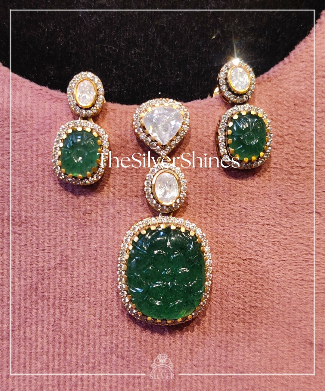 Tarini - Moissanite Polki Pendant Set with Earrings