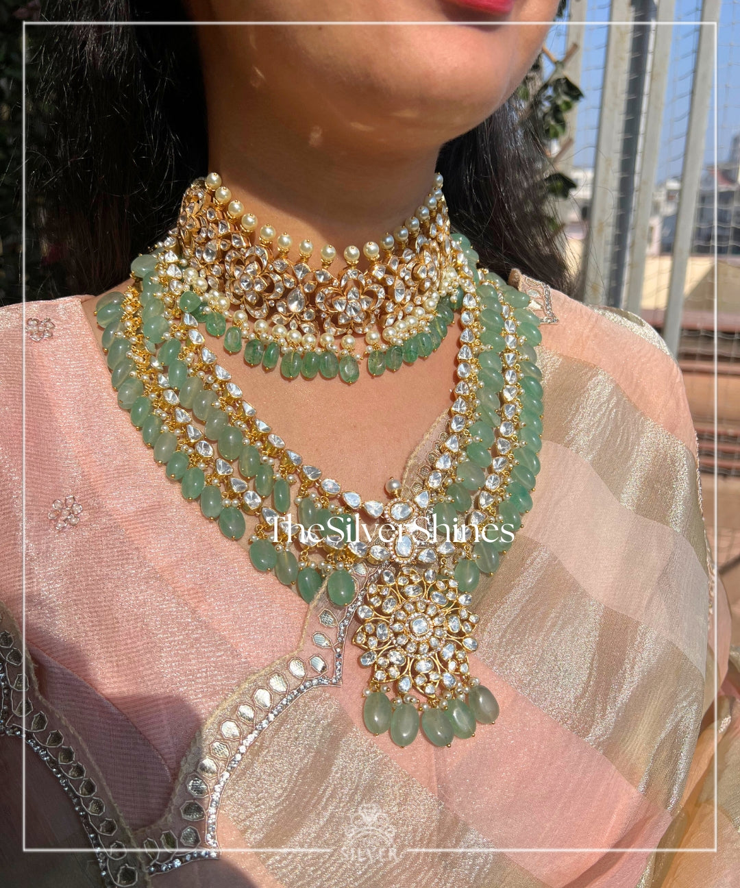 Dastaan - Moissanite Polki Bridal set with Choker and Long Necklace