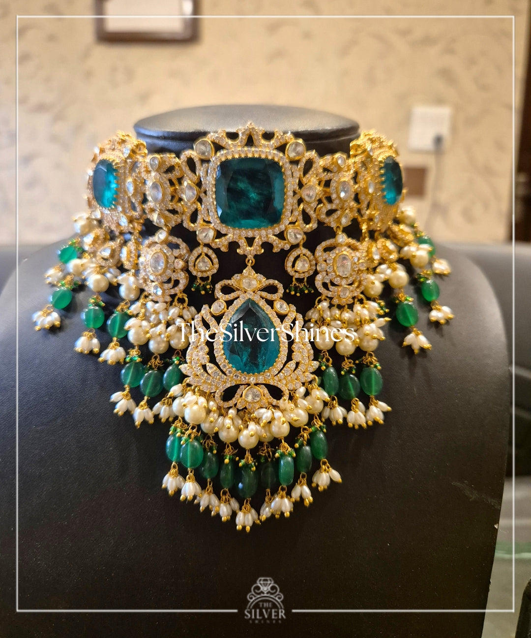 Radhya - Moissanite Polki Heavy Necklace with Earrings