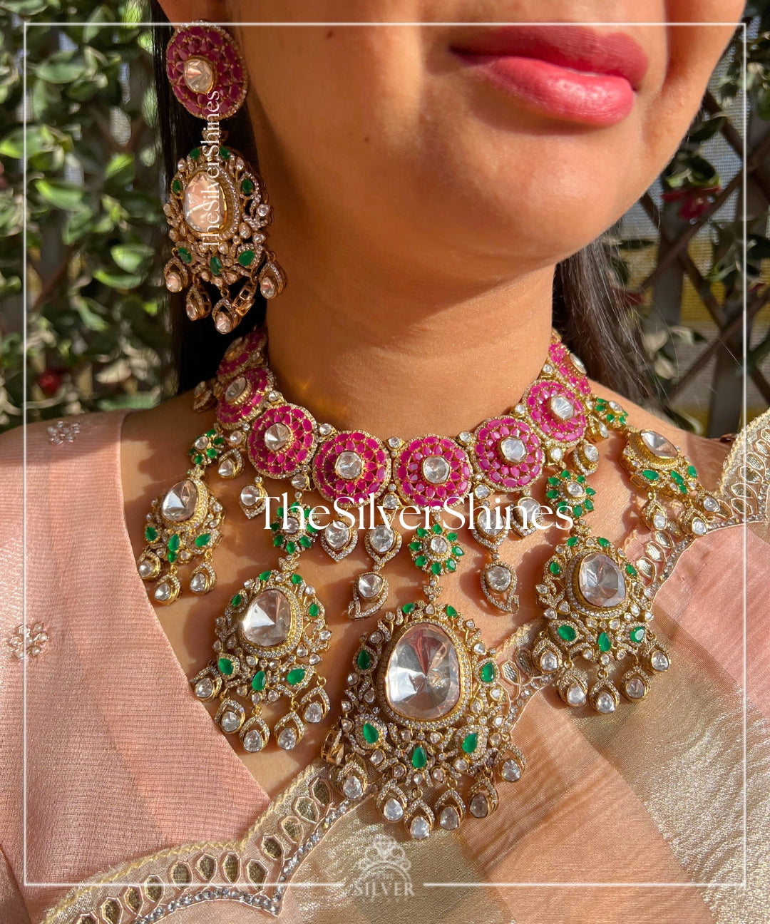 Aaradhya - Moissanite Polki Heavy Necklace with Earrings