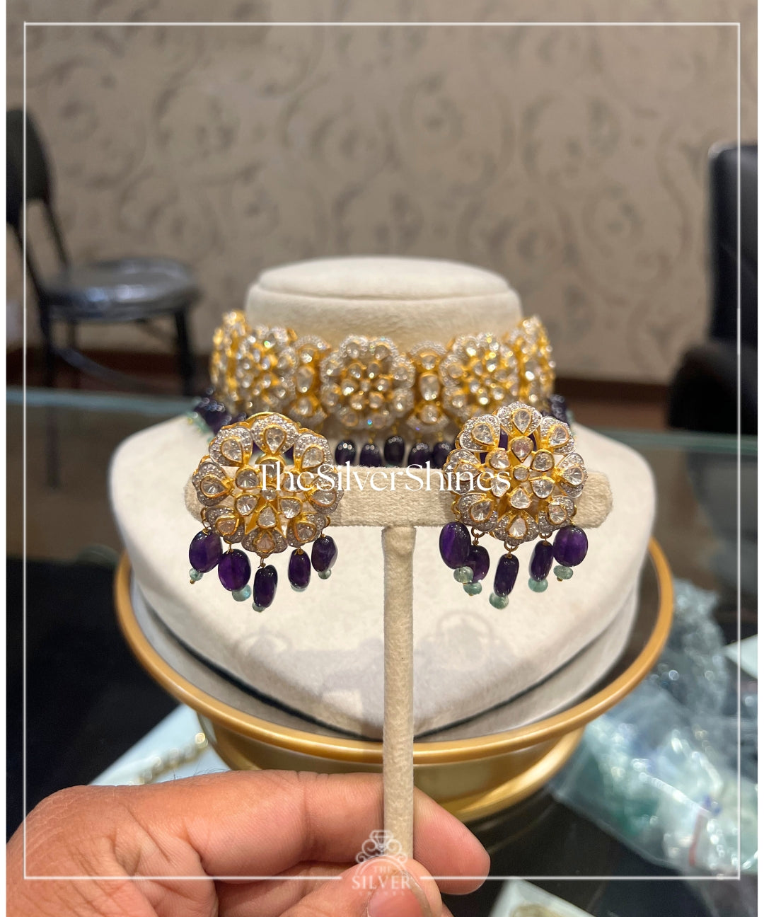 Aranya - Moissanite Polki Choker with Semi Precious Stones