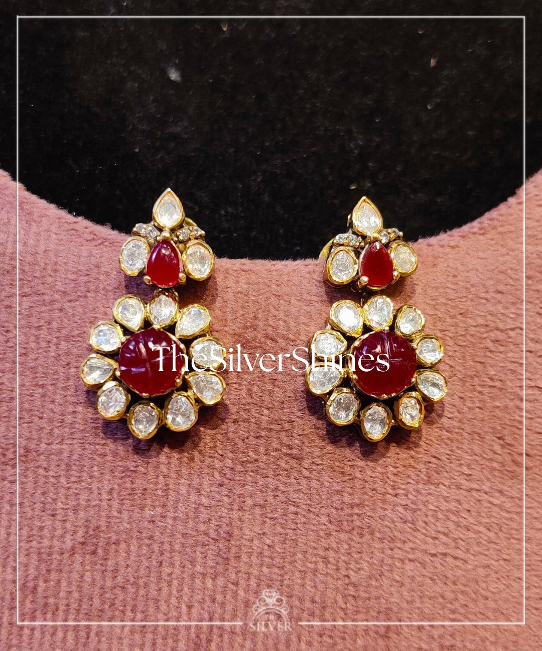 Ruhita - Moissanite Polki Pendant Set with Earrings