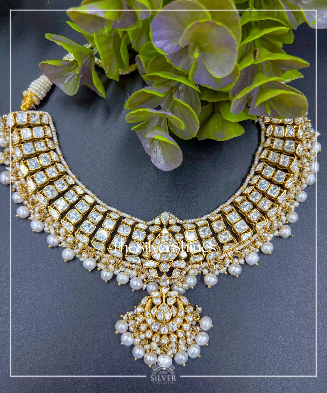 Gauri - Moissanite Polki Heavy Necklace with Earrings