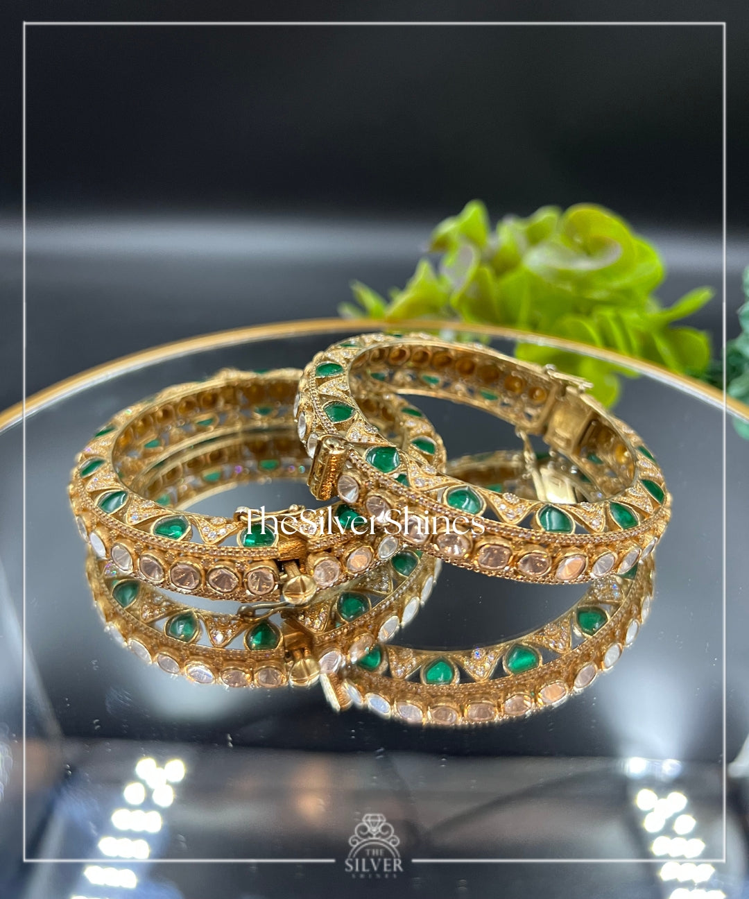 Kshirja - Moissanite Polki Bangles with Semi Precious Stones