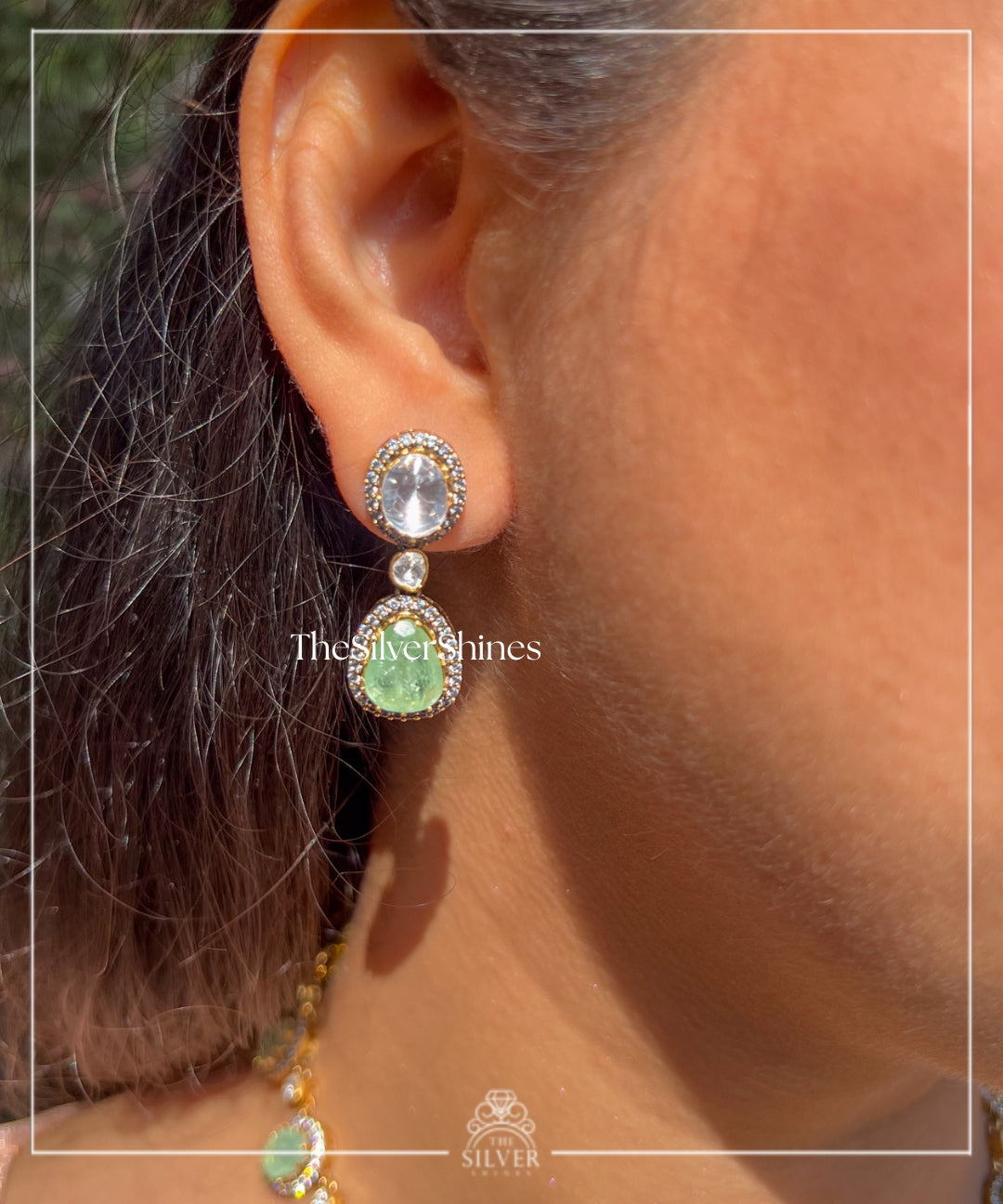 Rati - Moissanite Polki Single Line Set with Earrings