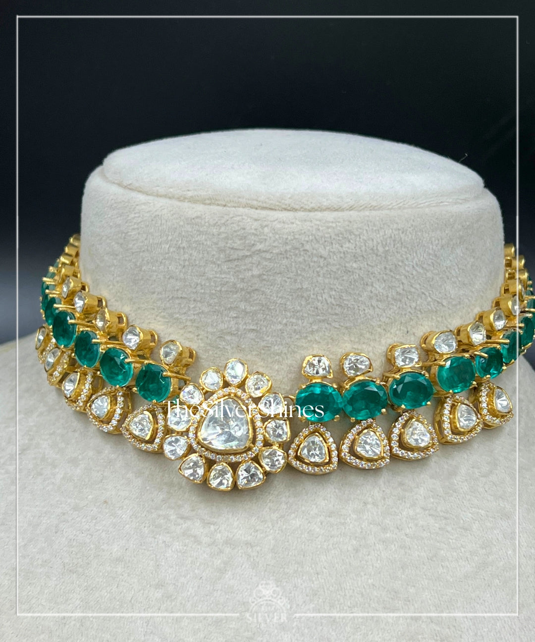 Maitreyee - Moissanite Polki Choker Set with Earrings