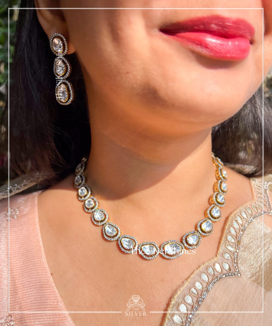 Tara - Moissanite Polki Single Line Set with Earrings