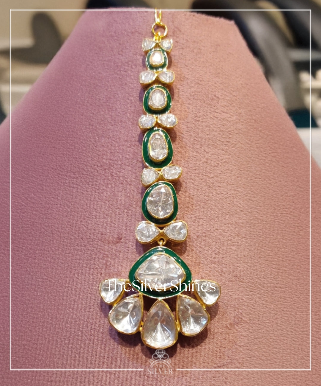 Anarkali - Moissanite Polki Maangtika with Green Enamel