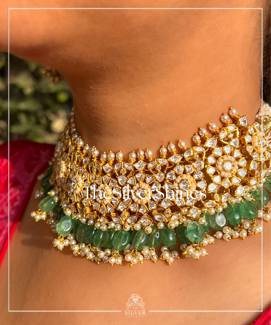 Tarang - Moissanite Polki Heavy Choker with Earrings & Maangtika
