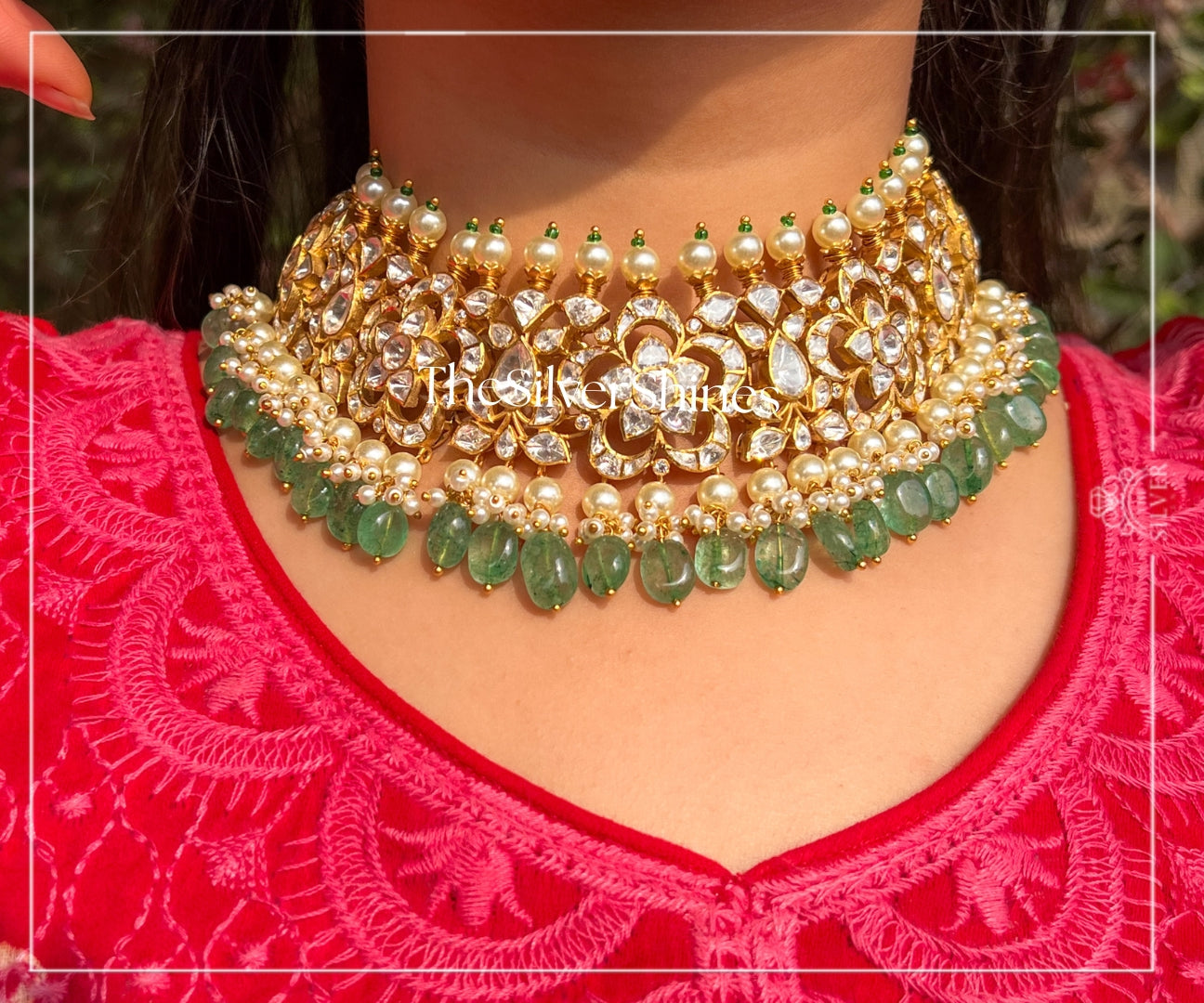Apsara - Moissanite Polki Heavy Choker Set with earrings and Maangtika