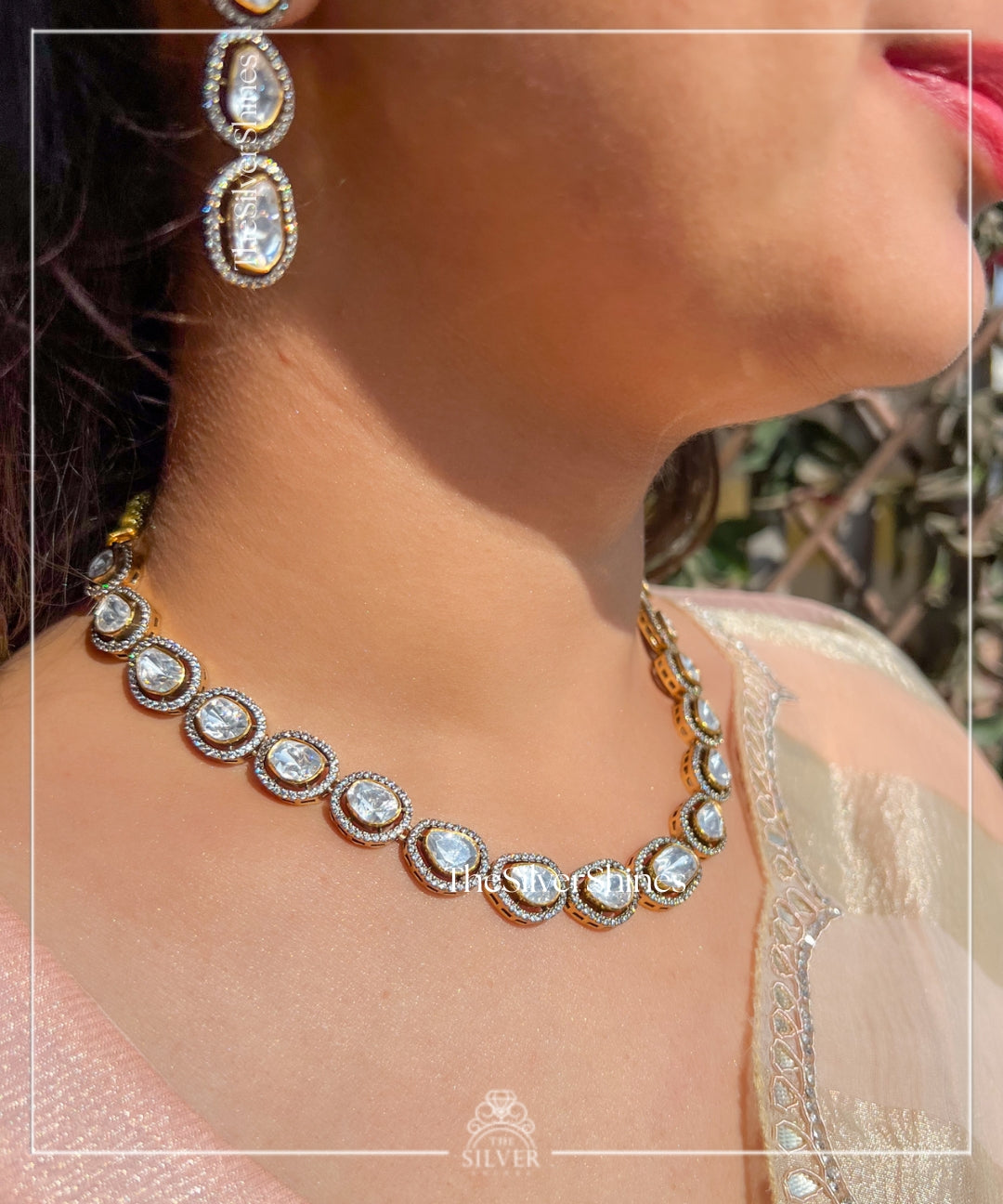 Tara - Moissanite Polki Single Line Set with Earrings