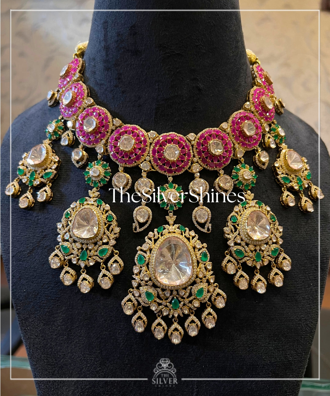 Aaradhya - Moissanite Polki Heavy Necklace with Earrings