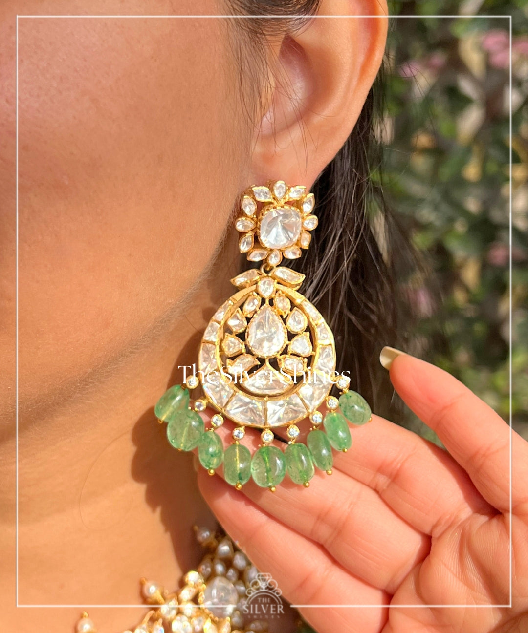 Rani Noor - Moissanite Polki Royal Wedding Necklace with Heavy Earrings