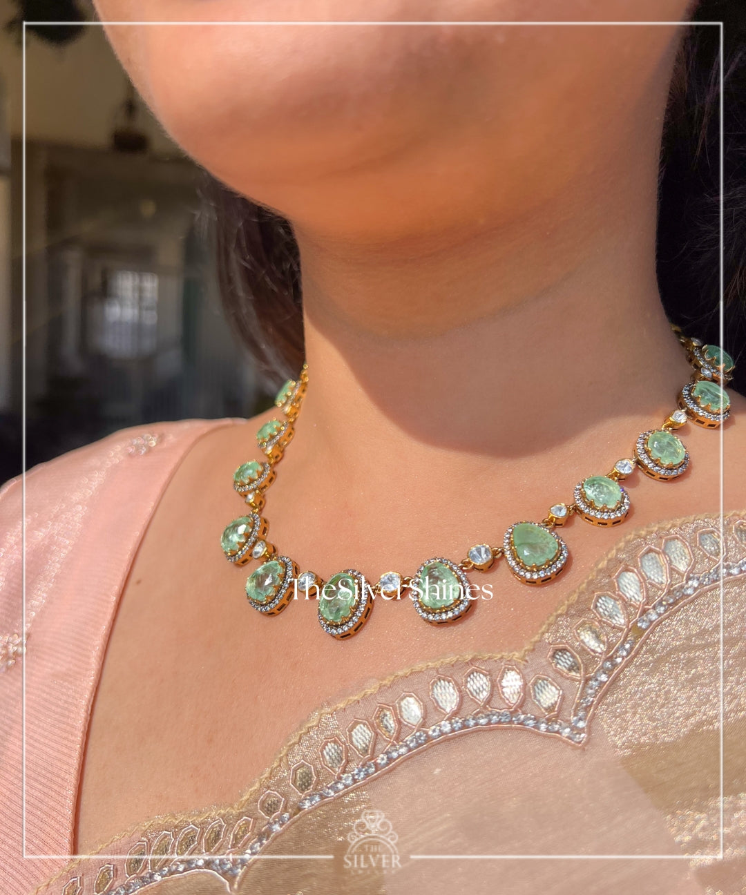 Rati - Moissanite Polki Single Line Set with Earrings