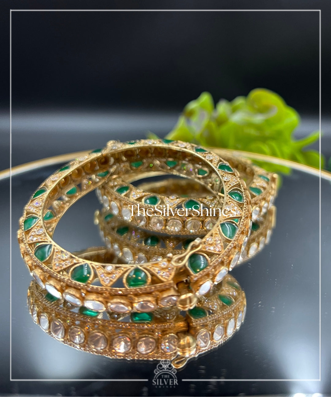 Kshirja - Moissanite Polki Bangles with Semi Precious Stones